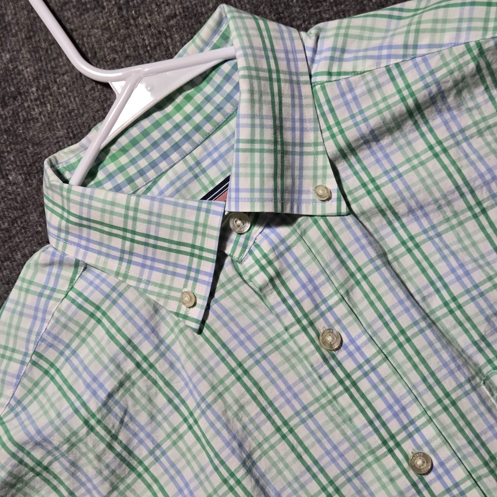 Vineyard Vines Men's White Green Blue Plaid Button Down Murray Shirt Sz Medium
